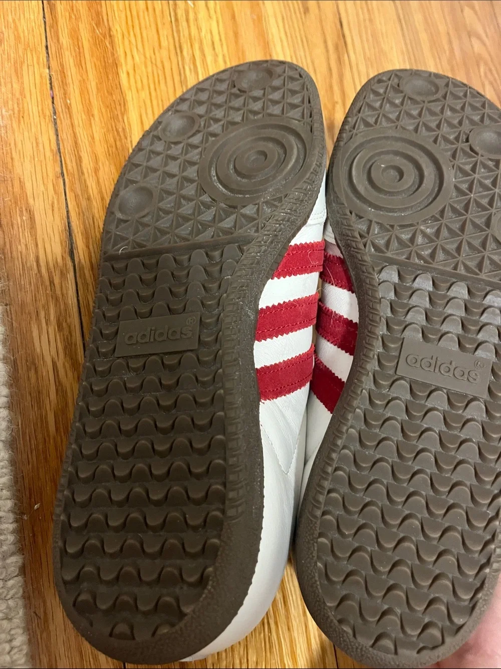 adidas White Leather Samba Sneakers with Red Stripes and Navy Collar